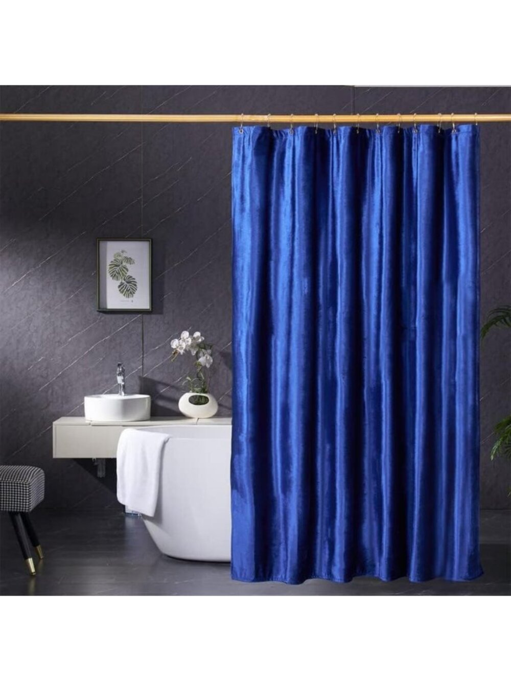 Luxury Velvet Blue Shower Curtain, Heavy Duty Waterproof Fabric, 72x72, Washable